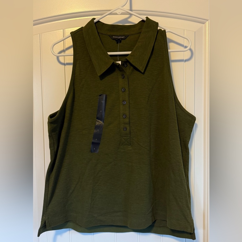 NWT Banana Republic Factory Olive Button Down Sleeveless Polo